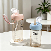 Gobelet carré pour bébé en PPSU avec paille, sans BPA, anti-fuite, bouteille d'eau d'apprentissage pour tout-petits, col large, gobelet à boire carré, 240 ml