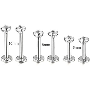 Piercing de langue en acier inoxydable avec zircon, forme boule, serti griffe, pour usage quotidien, design géométrique SD1001 - Product Image 4