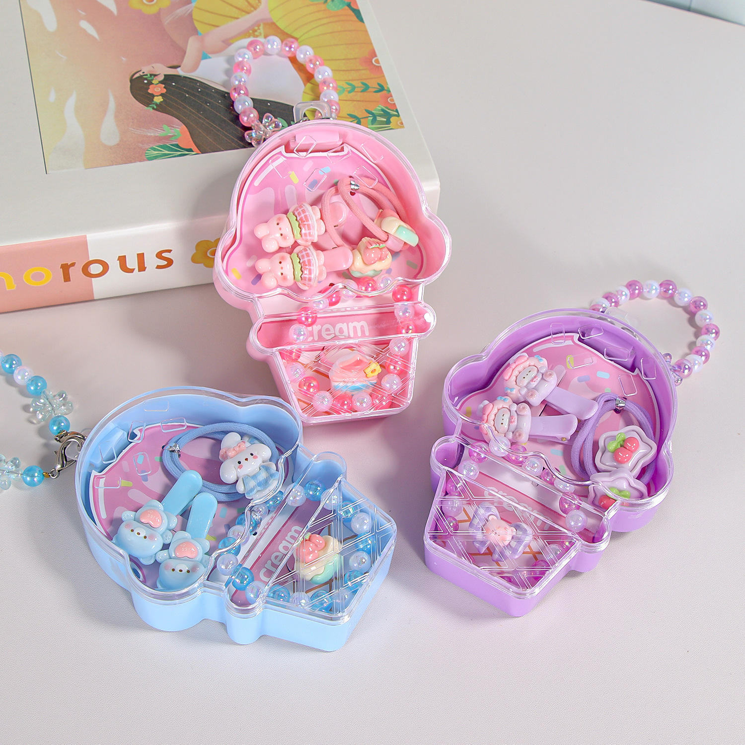 Ice Cream Hair Accessories Bracelet Ring Set 1 Box (with Hand Chain)