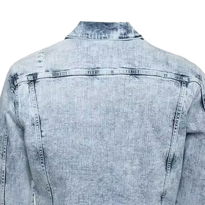 Veste en jean tendance pour homme, coupe ajustée, délavée, couleur unie, style streetwear décontracté, en coton tissé, col rabattu, fermeture boutonnée - Product Image 4