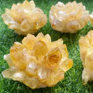 Wholesale Natural Beautiful Hand-carved Citrine Crystal Cluster Flowers For Decoration