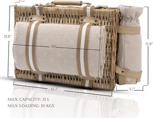 YULIN JIAFU Grand Panier de Pique-Nique en Osier Ensemble de 4 Doublure Isolante Couverture Imperméable Pochette à Vin pour le Camping et les Activités de Plein Air Saint-Valentin - Product Image 2