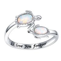Ocean Style Tortugas Tortue Anneau De Mode Fine Bijoux Anneaux Opale Ouvert Réglable Animal Anneau