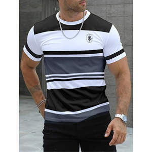 Magliette di moda da uomo <span class=keywords><strong>a</strong></span> <span class=keywords><strong>righe</strong></span> di colore rosso nero blocco modello personalizzato Streetwear tendenza vendita calda all'ingrosso <span class=keywords><strong>a</strong></span> basso prezzo - Product Image 6