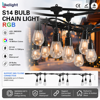 Guirlande lumineuse LED RGBW S14 de 14,6 m (48 pieds) DC12V IP67 avec télécommande, 15 ampoules en PC incassable pour patio, jardin, mariage