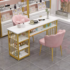 Mesa de Manicura Resistente a la Acetona para Técnicos de Uñas, con Marco Metálico, Estación de Salón de Belleza, Organizador de Almacenamiento - Product Image 1