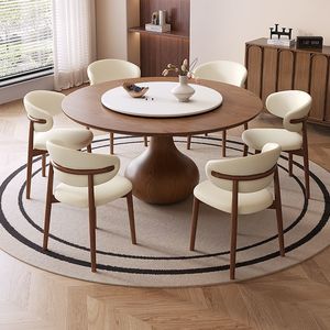 Juego de Mesa y Sillas de Comedor Redondas de Madera Maciza y Mármol de Lujo Moderno, para 4, 6 u 8 Personas, Diseño Elegante y Giratorio para Restaurante o <span class=keywords><strong>Cocina</strong></span> - Product Image 1