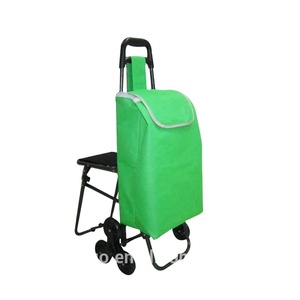 Chariot de courses pliable en polyester <span class=keywords><strong>à</strong></span> <span class=keywords><strong>6</strong></span> <span class=keywords><strong>roues</strong></span> pour supermarché, avec fonction monte-escalier et siège intégré - Product Image 1