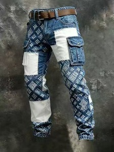 Pantalon cargo homme style streetwear américain, imprimé color block, coupe ample et slim, décontracté, multi-poches, droit, long - Product Image 5