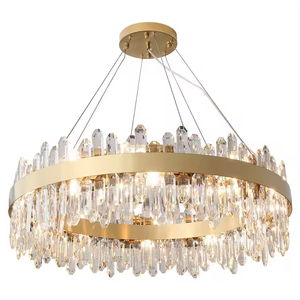 Pendentif rond en or connecteur de lumière anneaux brossé or cristal lustre plafond luxe pour salon - Product Image 6