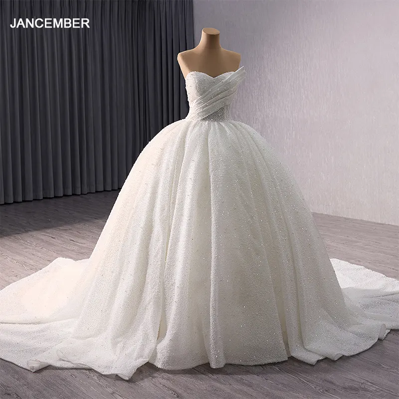 Jancember RSM241026 Hot Sale Heavy Sequined Ball Gown Plus Size Fashion Elegant Bridal Gowns Wedding Dress