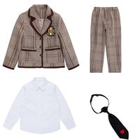 RG-automne Plaid tissu fille hauts jupe plissée ensemble et garçon hauts pantalons costumes vérifier uniforme scolaire pour la maternelle