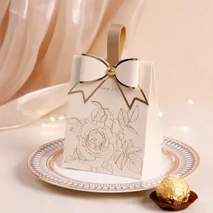 wholesale new gold flower candy box with bow hand box wedding party favor gifts flower candy box