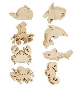 Confezione da 48 pezzi ritagli di vita di animali marini in legno non finiti - Product Image 1