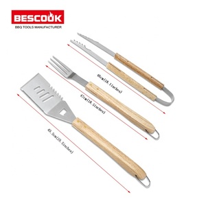 Vente directe d'usine de qualité alimentaire 3 pièces ensemble d'outils de barbecue manche en bois ustensile de barbecue pour barbecue en plein air - Product Image 2