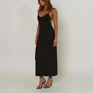 Personalizzato di alta qualità Casual Maxi aderente senza maniche con spacco sul retro in tinta unita <span class=keywords><strong>nero</strong></span> da donna in <span class=keywords><strong>lino</strong></span> estivo sottoveste <span class=keywords><strong>vestito</strong></span> da donna - Product Image 2