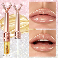 Vente flash - Gloss à lèvres argenté scintillant en forme de cerf - Huile à lèvres hydratante - Gloss liquide brillant longue tenue - Cosmétique OEM à étiquette privée