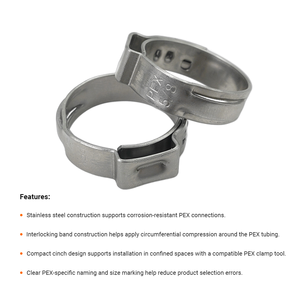 Colliers de serrage à oreille unique en acier inoxydable pour tuyaux <span class=keywords><strong>PEX</strong></span> - Product Image 2