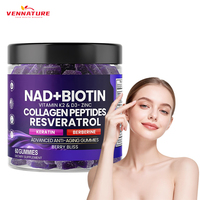 Complément alimentaire NAD+ avec resvératrol, berbérine, biotine, antioxydant, collagène, kératine, zinc, vitamines K2 et D3, gommes NAD pour les cheveux, la peau et les ongles