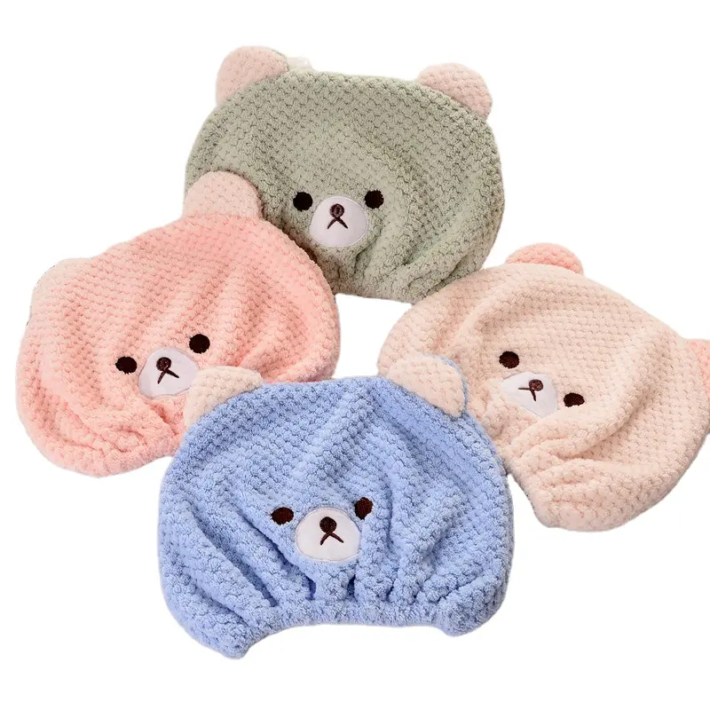Soft Microfiber Cartoon Bear Quick Dry Hair Hat Women Girls Ladies Drying Towel Head Wrap Hats