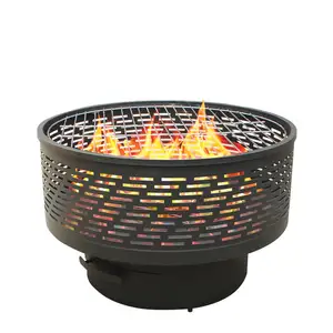 Brûleur à bois de 26 pouces en métal inoxydable Jardin extérieur portable 3 fonctions Feu de joie Barbecue et foyer de table