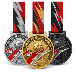 Custom Engraved Gold Sport Rotating Medals With <b>Ribbons</b> 10K Trail Run Marathon Zinc Alloy Metal 3D Personalized Basketball Medal - Product Image 1