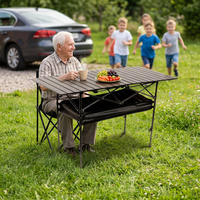 Table pliante tactique tout-terrain en acier au carbone réglable en hauteur ; Table portable d'extérieur pour camping, marché nocturne et vente de marchandises en filet