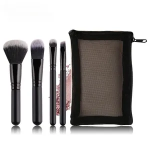 OEM Wholesale Price Custom Logo Single Brush Soft Hair 4 Pcs Classic Comfortable Handle Black Make Up Brushes