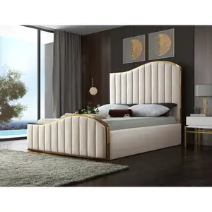 Роскошная Современная полноразмерная кровать из фанеры из нержавеющей стали королевского размера