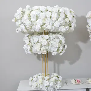 Artificial White Flowers Roses Garland Flower Arrangement Top Table Runners Wedding Centerpieces For Wedding Table Decorations
