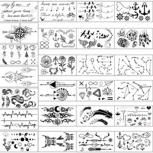 60 Feuilles Lune Étoiles <span class=keywords><strong>Constellations</strong></span> Musique Boussole Ancre Mots Lignes Fleurs Étanche Tatouages Temporaires - Product Image 6