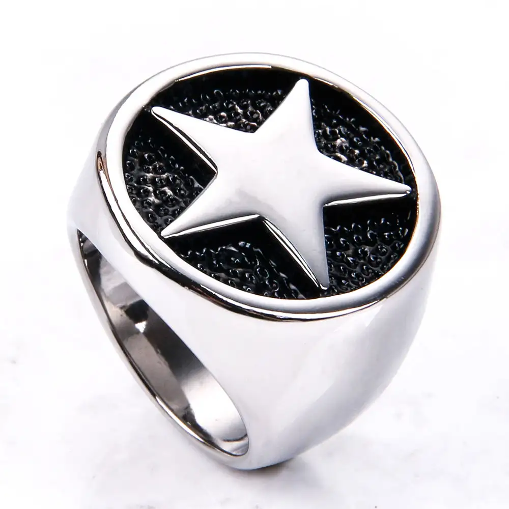 Customized Vintage Stainless Steel Rings Simple Men Classic Jewellery Non Tarnish Viking Sign Handmade Male Star Punk Ring