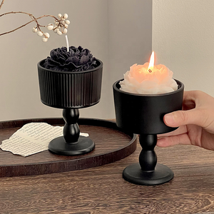 Vente en gros de porte-bougies en verre noir mat de luxe, porte-bougies personnalisés pour <span class=keywords><strong>mariage</strong></span>, design unique - Product Image 4