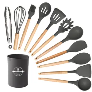 Silicone utensílios de cozinha conjunto 12 peças colher combinação conjunto rack de armazenamento utensílios de cozinha