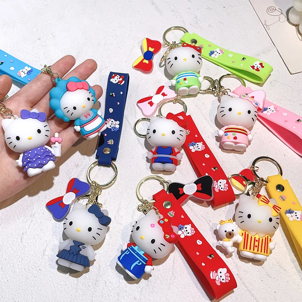 Bow Kitty Keychain Kawaii Cartoon Cinnamoroll Car Key Ring Dolls Pendant Backpack Ornaments Gifts for Friends