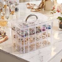 Boîte de rangement pour bijoux et perles, 3 couches, 18 compartiments, carrée, amovible, haute qualité, PP transparent, écologique