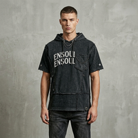 T-shirt décontracté surdimensionné à col à capuche pour homme, 100 % coton, délavé, brodé, anti-boulochage, écologique