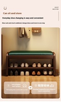 Banc à chaussures moderne en bois massif avec boîte de rangement rabattable, 2 niveaux, hauteur réglable jusqu'à 11 paires, coussin pour salon