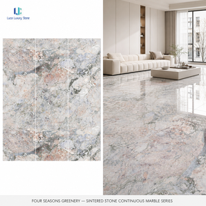 Dalle en pierre frittée Luca, design marbre Quatre Saisons |   Carrelage mural et <span class=keywords><strong>de</strong></span> sol intérieur grand format 1200x2400mm, rose brillant avec veines vertes, 9mm - Product Image 2