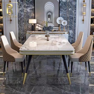 Mesa de Comedor de Estilo Francés en Oferta, Muebles Modernos para el Hogar, Mesa de Comedor con Tapa de Mármol y Patas de <span class=keywords><strong>Metal</strong></span> - Product Image 2