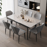 Ensemble de salle à manger ModHomi de luxe en pierre frittée télescopique avec pieds en acier au carbone, table rectangulaire extensible à taille réglable pour la maison