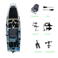 Kayak de pêche en mer Vicking de 9 pieds avec propulsion à pédales, 1 personne, hélice en HDPE, canoë modulaire prêt pour moteur