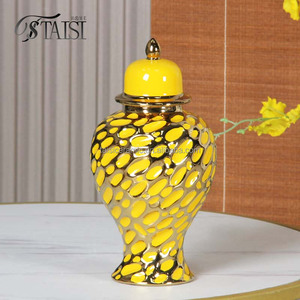 Vaso Decorativo J220YG in Porcellana Gialla, Marrone e Oro, Stile Nordico, Vaso di Lusso per <span class=keywords><strong>Arredamento</strong></span> Casa - Product Image 4
