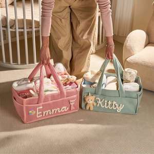 Cesta de Almacenamiento para Pañales de Bebé Personalizada, con Divisores Extraíbles, Material de Pana Ecológico, Diseño Flexible para el Automóvil - Product Image 3