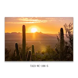 landschaftsmalerei leinwanddruck sonnenuntergang afrika wüste kaktus bilderdruck poster wandkunst haus dekoration