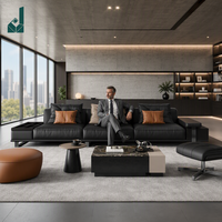 Ensemble de canapés de bureau exécutif en cuir noir minimaliste moderne, canapé modulaire italien de luxe pour salle de réception de PDG
