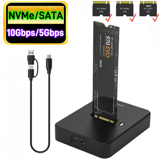 M.2 NVMe Pcie & SATA NGFF to USB C Docking Station Dual Protocol SSD Reader Adapter USB 3.0 Type-C 10Gbps External SSD Enclosure