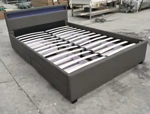 سرير من الجلد الصناعي مع درج تخزين سرير ناعم مع ضوء LED