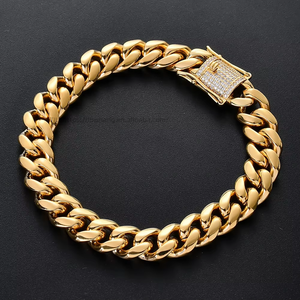 10Mm Men's Stainless Steel Round Grinding Cuban Necklace, <b>Copper</b> Micro-inlaid Button Head Cuban Bracelet Tanjing Fashion - Product Image 3