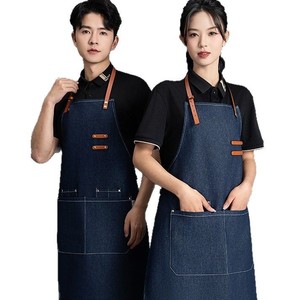 Custom Logo Denim Aprons Silk Screen Printing Polyester One Size For Restaurant Bar Use - Product Image 2